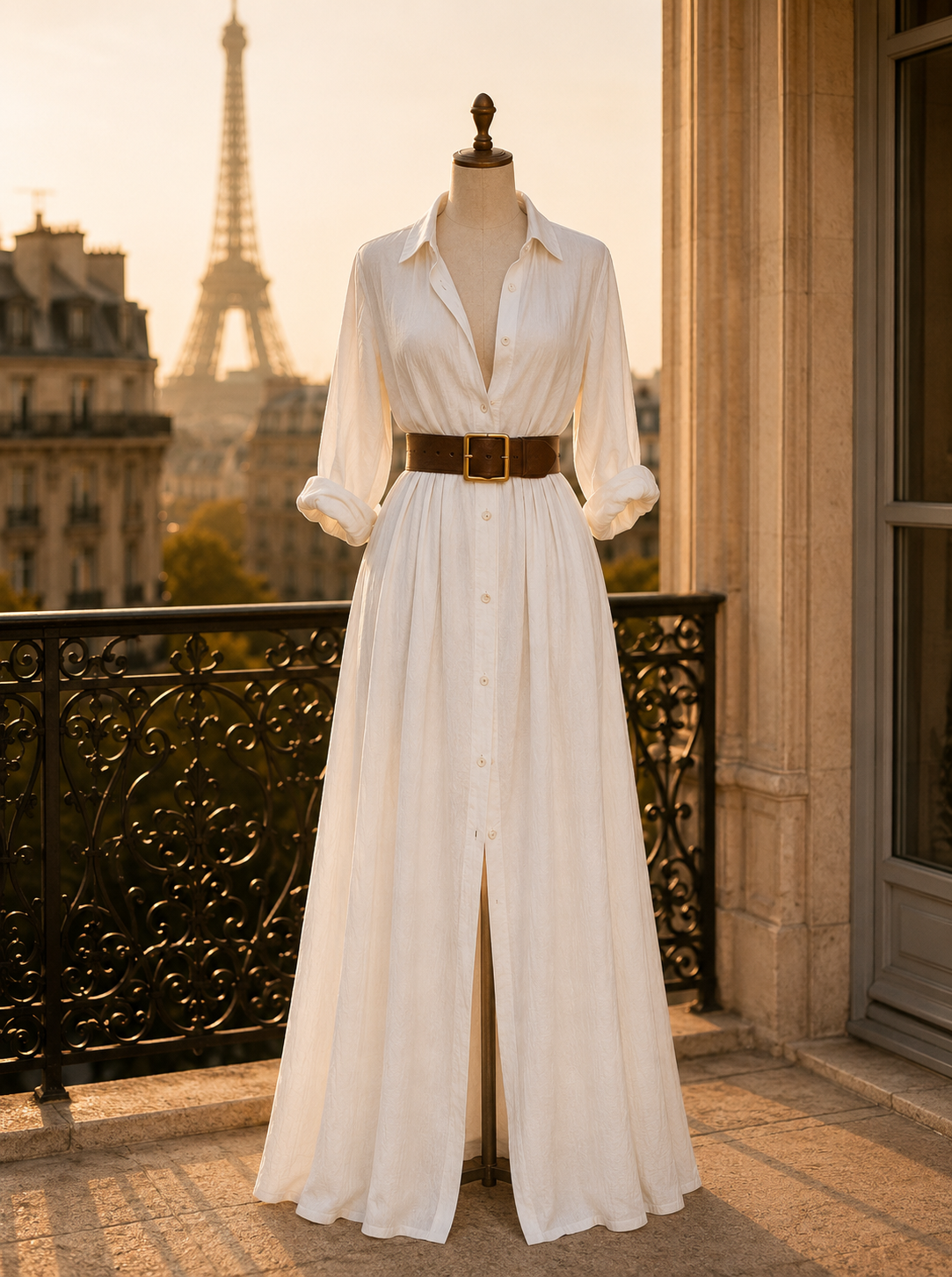 Robe chemise longue à col en V