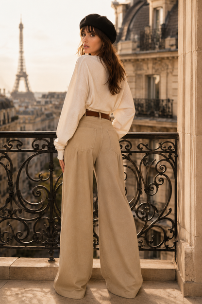 Pantalon fluide droit taille haute
