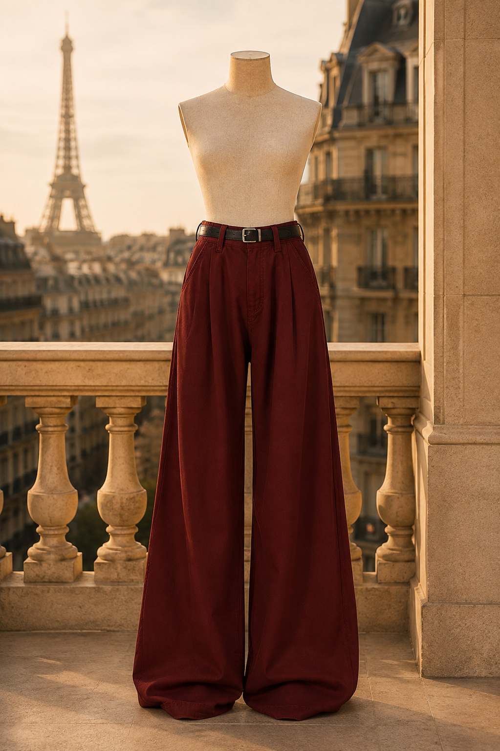 Pantalon fluide droit taille haute