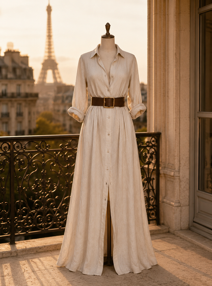 Robe chemise longue à col en V