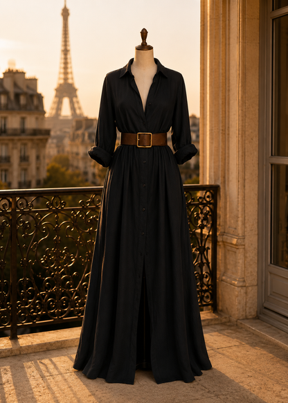 Robe chemise longue à col en V