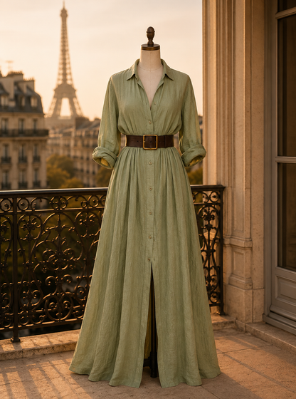 Robe chemise longue à col en V